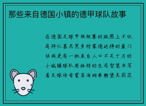 那些来自德国小镇的德甲球队故事
